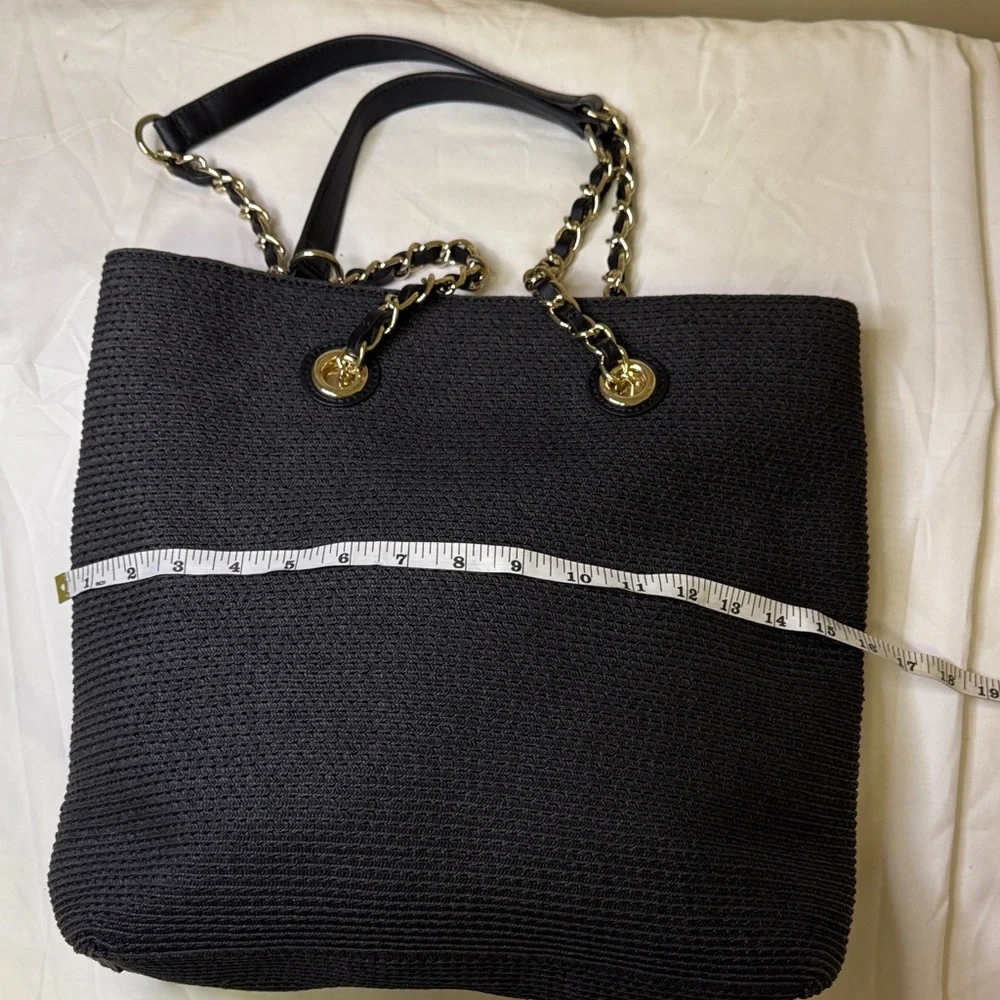 Talbots Black Woven Chain Strap‎ Tote Bag Gold Hardware